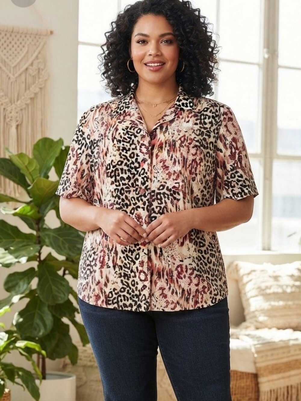 Donnkenny plus size women's animal print blouse